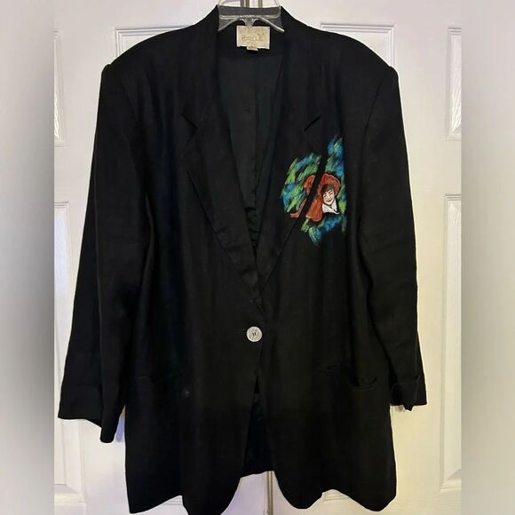 prager smith designs Jackets & Blazers - Prager Art Design Black linen Blazer 1X